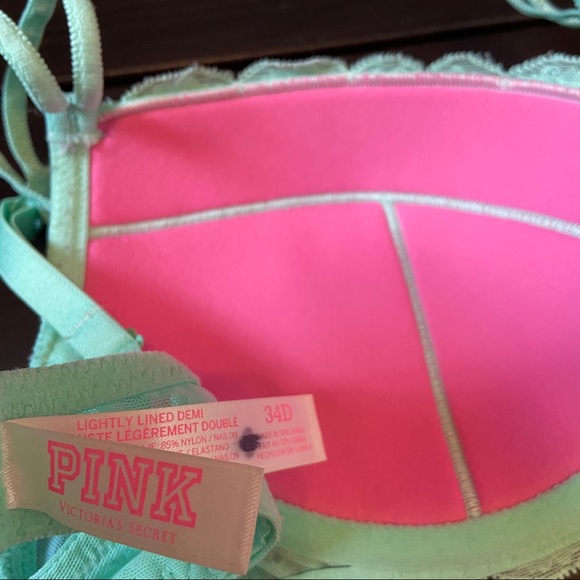 Pink Victoria Secret Green Lace Bra - Picture 2 of 3